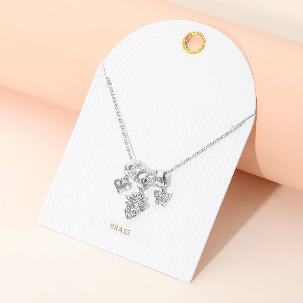 Sensibling Corp. - Wholesale Pendant/Charm Necklace - Stone Paved Heart Butterfly Bow Charm Beaded Necklace4