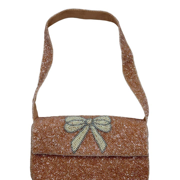 Pizzazz, Inc. - Wholesale Shoulder Bag - Women's - PINK BOW BEADED SHOULDER BAG0