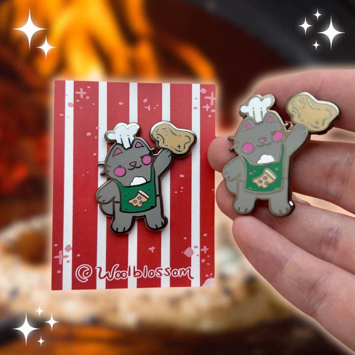 Pizza Chef Cat ~ Enamel Pin for wholesale by Woolblossom