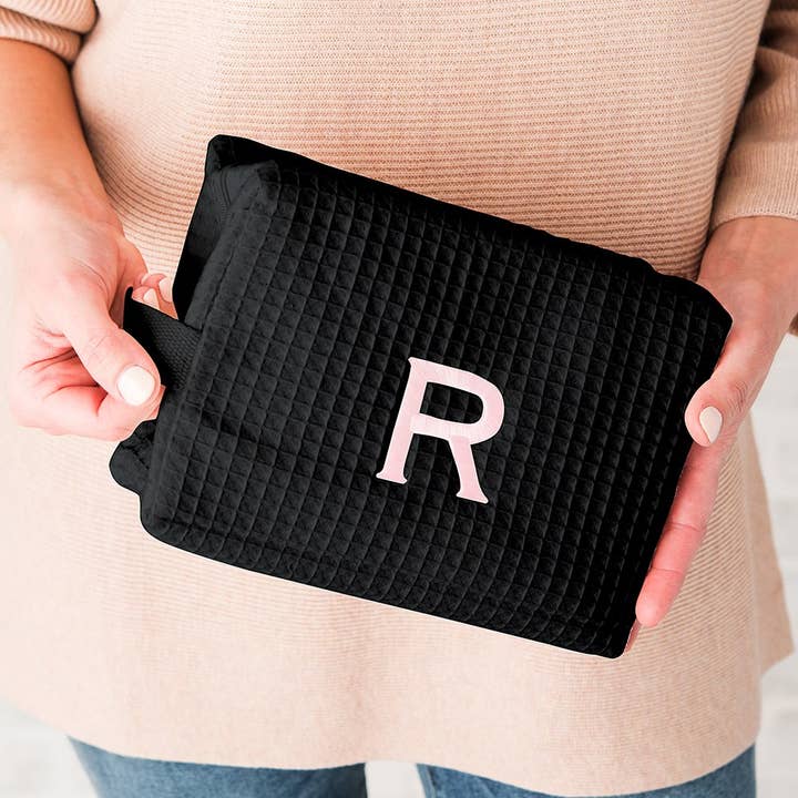 Weddingstar Inc. - Wholesale Makeup/Cosmetic Bag - Women's Large Cotton Waffle Makeup Bag - Black1