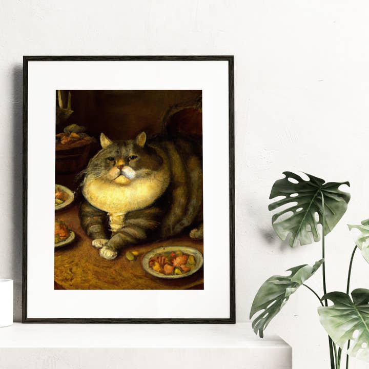Lámina artística: Splendid Feast Renaissance Fancy Cat para venta al por mayor de The Wolfshop