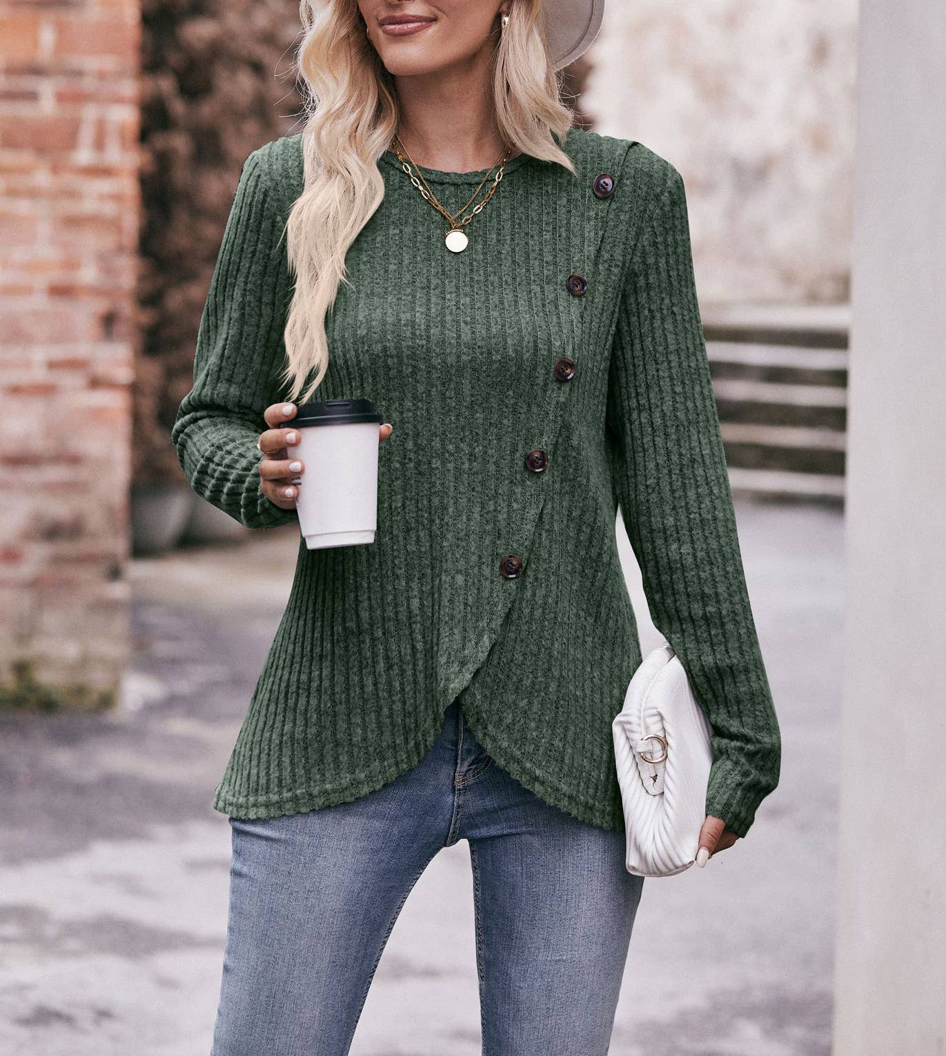 HIDDENBRAND - Wholesale Knit Sweater - Women's - Women's Round Neck Solid Color Sweater7