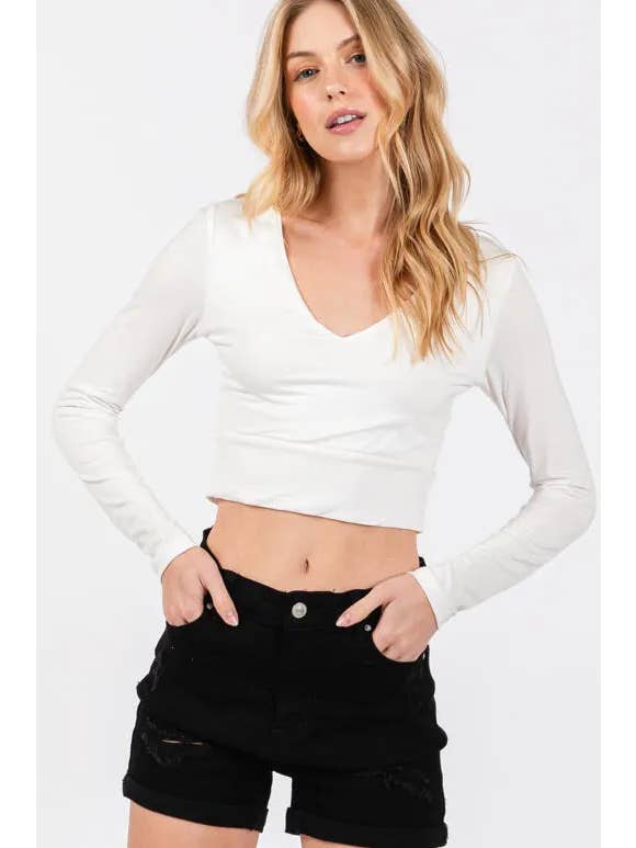 Final Touch - Venta al por mayor Jersey corto de punto - Mujer - Top Corto de Doble Capa con Escote en V - T301624