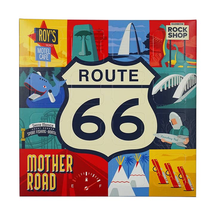 Route 66 Sevärdheter vid vägarna 14 delar mjölk och mörk choklad för wholesale av Glacier Chocolate