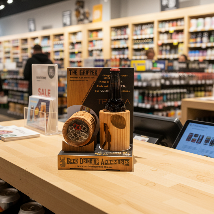 Beer Drinking Accessories - Wholesale Drink Huggers & Koozies - Beer Koozie - Hand Carved Wood - Not Made in China Engraving6