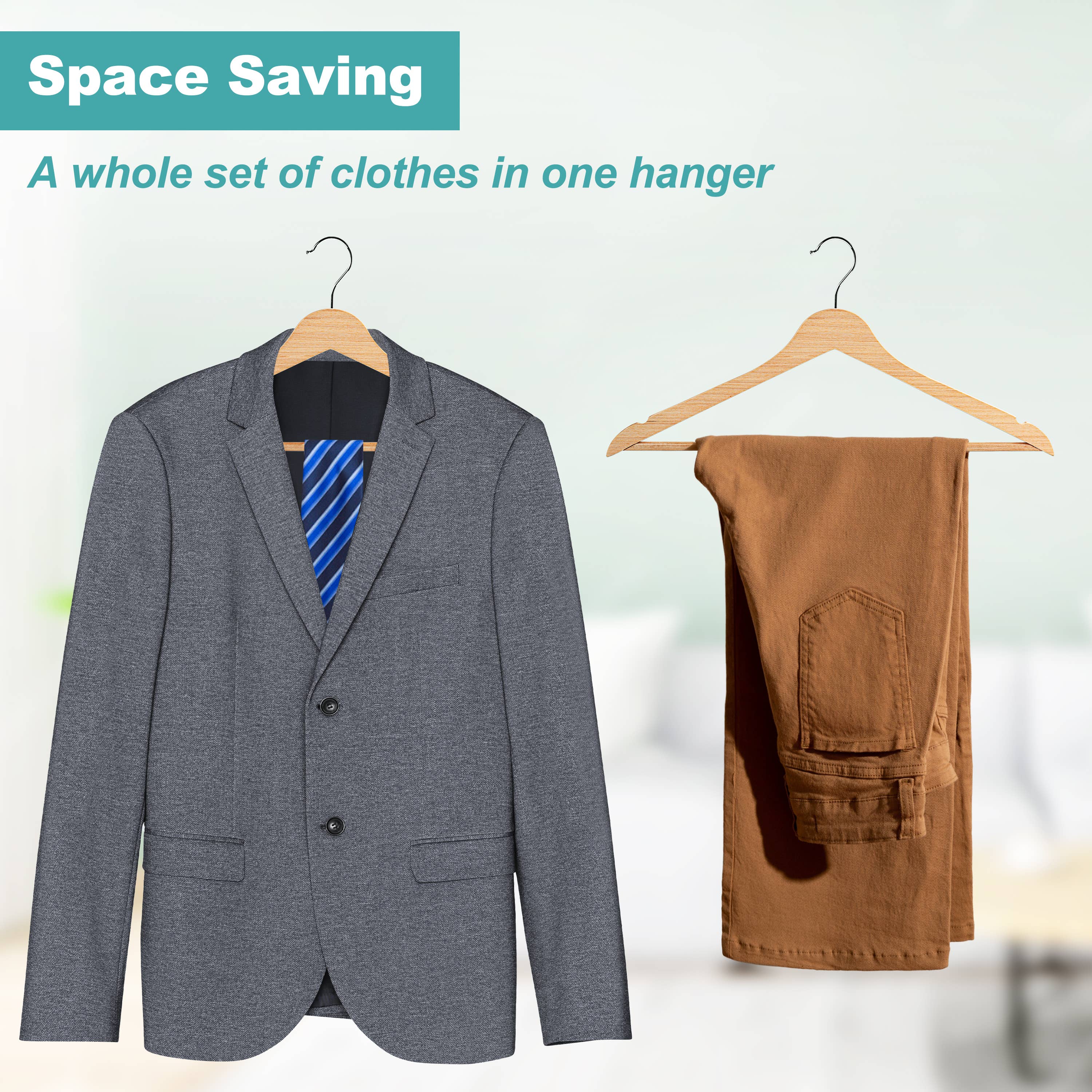 Quality Hangers - Wholesale Clothes Hangers - WLM21-NT Slim Wooden Suit Hanger with Bar, 17" Natural - 1205