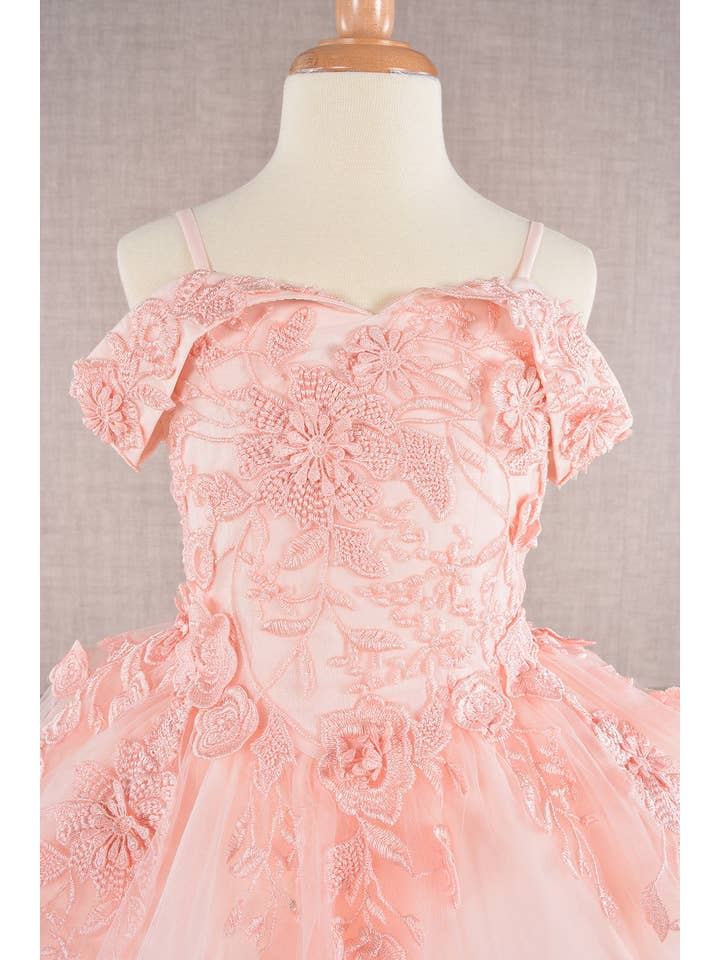 Tux-USA® - Wholesale Dress - Kids - Floral Embroidery Embellished Cut-Away Shoulder Kids Dress2