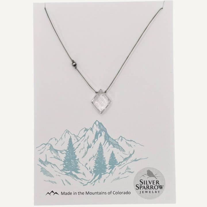 Diamond-Shaped Clear Crystal & Navajo Pearl Necklace for wholesale by Silver Sparrow Jewelry