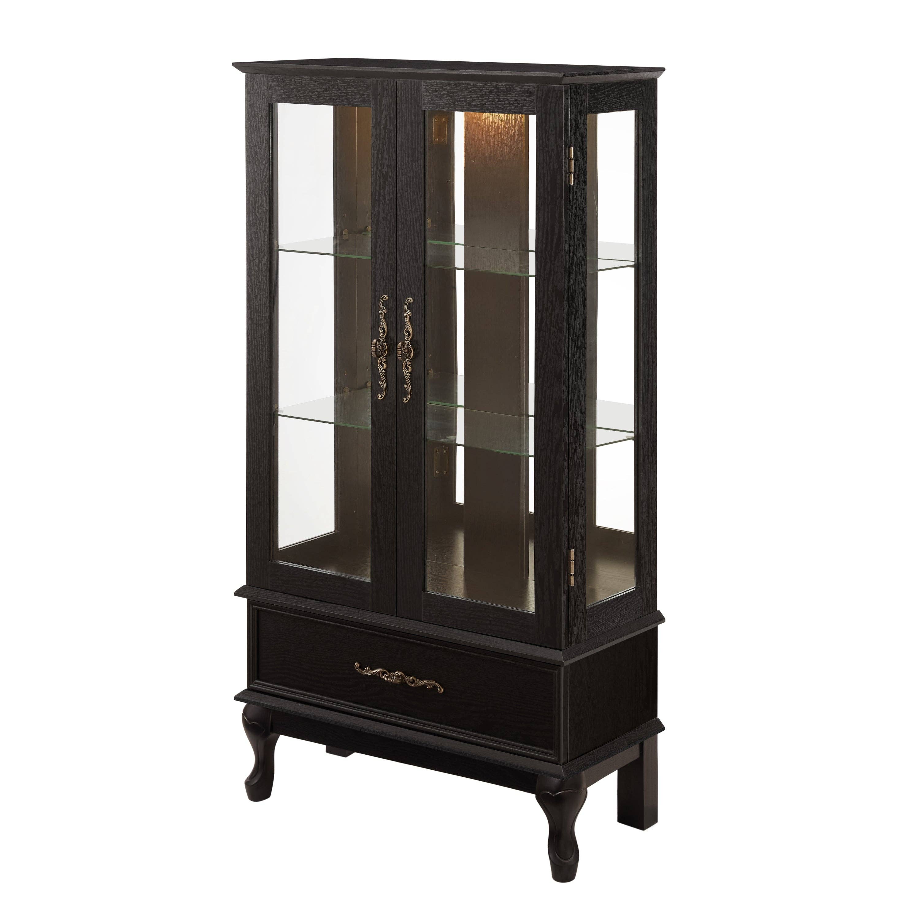 39F Inc. - Wholesale Cabinet - Black Lighted Curio Cabinet (2 Glass Doors, LED Lights )13