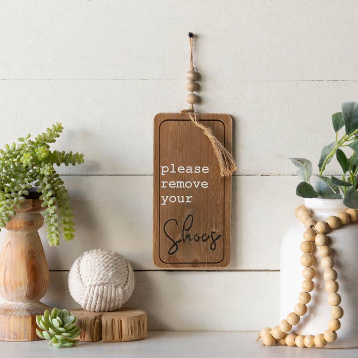 VIP Home & Garden - Wholesale Sign - VIP Wood 14 in. Brown Please Remove Your Shoes Sign