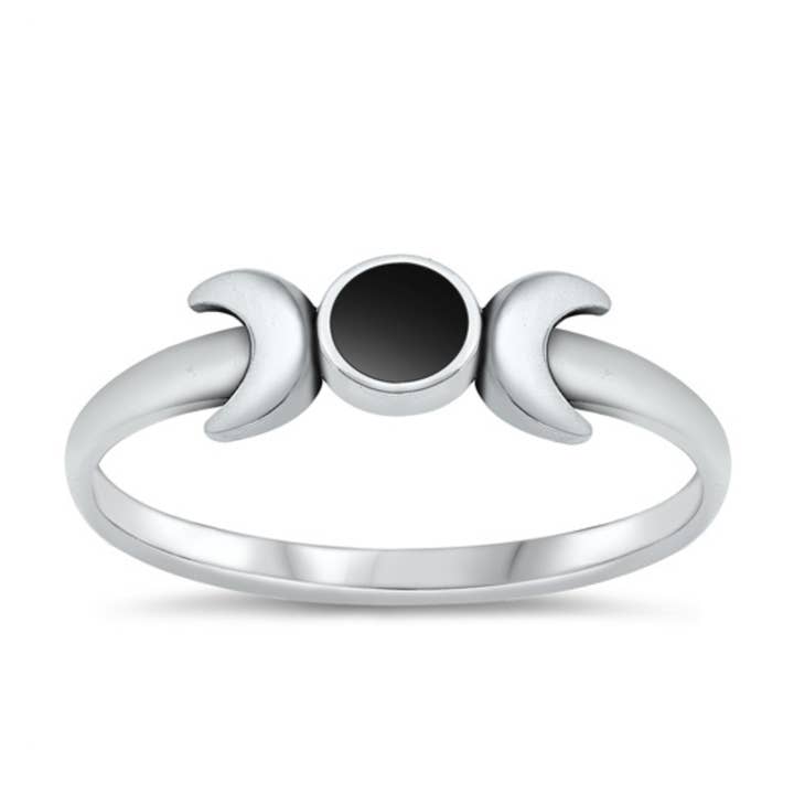 Moonrise Jewelry - Wholesale Single Stone/Solitaire Ring - Sterling Silver Moon with Black Agate Single Stone Ring