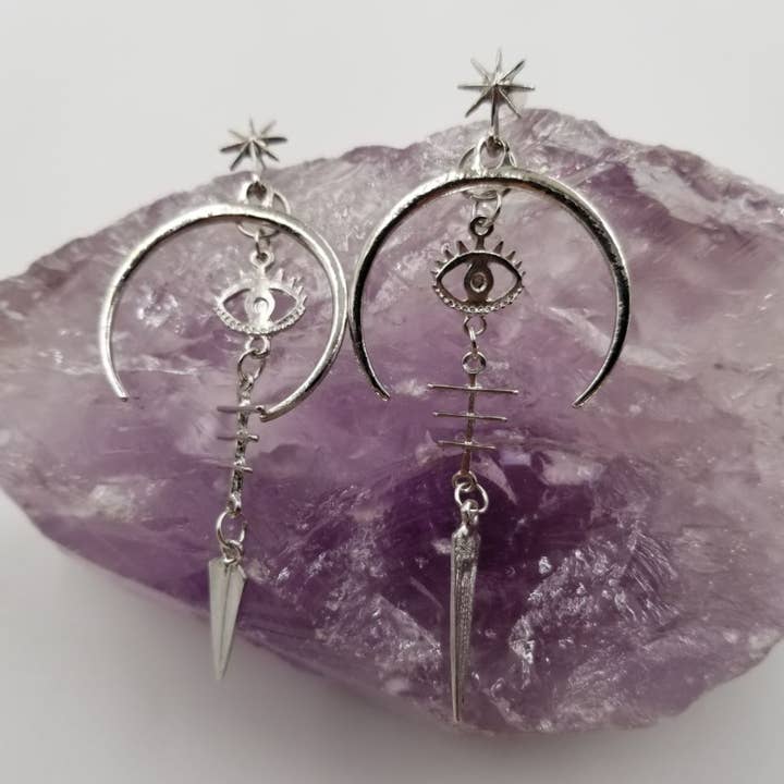 Halloween Goth Eyes and Moon Earrings for wholesale by magnolia jewelry