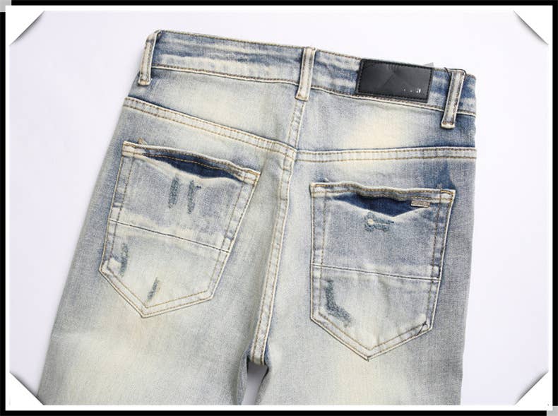 Blå Broderade slitna jeans herr slim fit skinny jeans för wholesale på Faire3