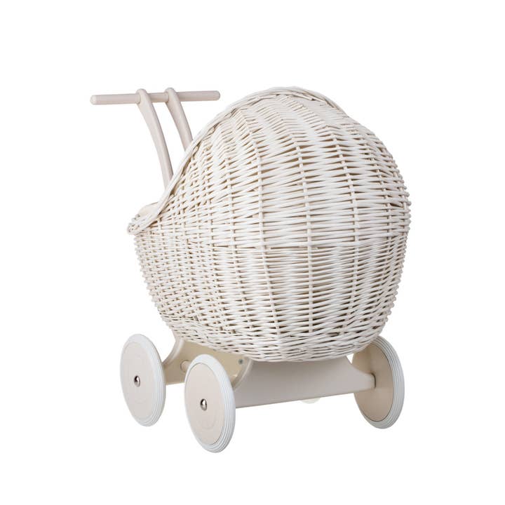 The Wicker Stories – wholesale Doll accessory kit – Kids – Whitewashed Wicker Doll Pram, Decorative Baby Carriage