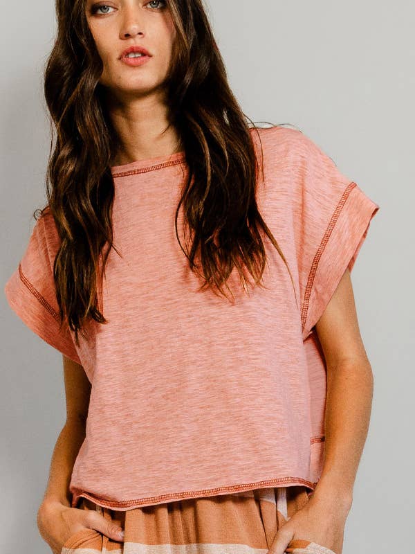 BUCKETLIST INC - Wholesale Knit Top - Women's - T2177 Overlap Open Back Reverse Stitched Crop Top15