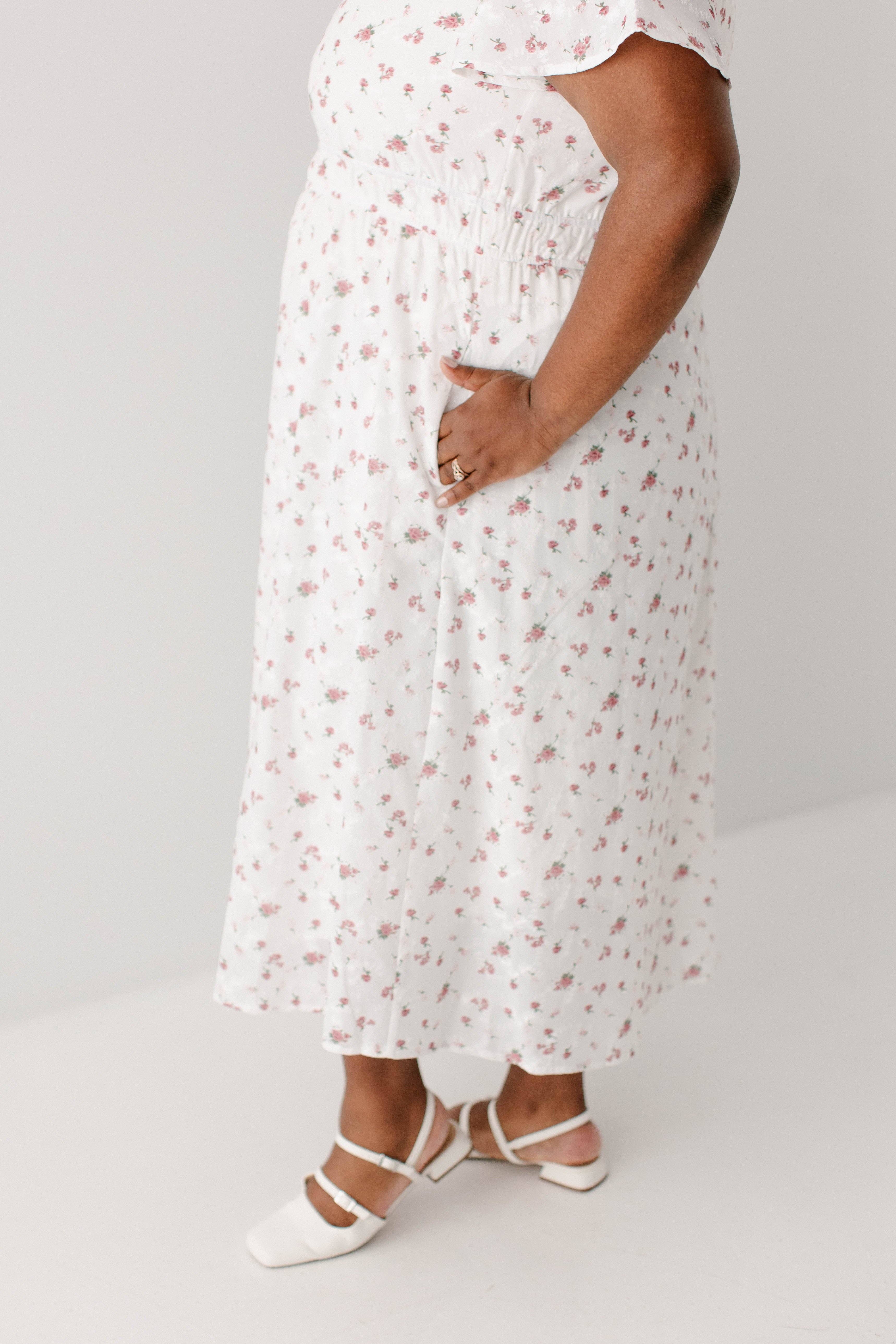 White 'Cynthia' Embroidered Floral Print Dress for wholesale on Faire9