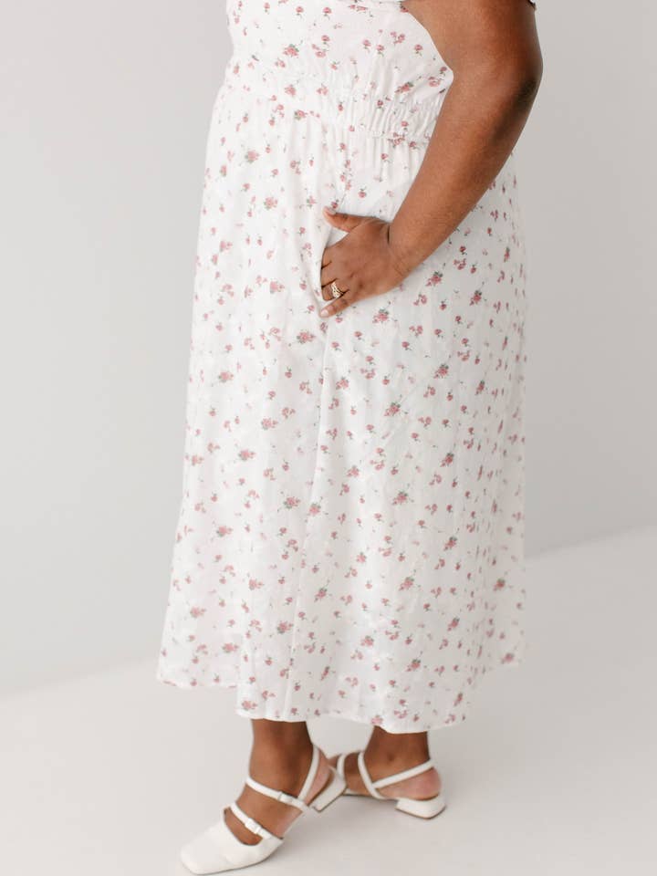 White 'Cynthia' Embroidered Floral Print Dress for wholesale on Faire9