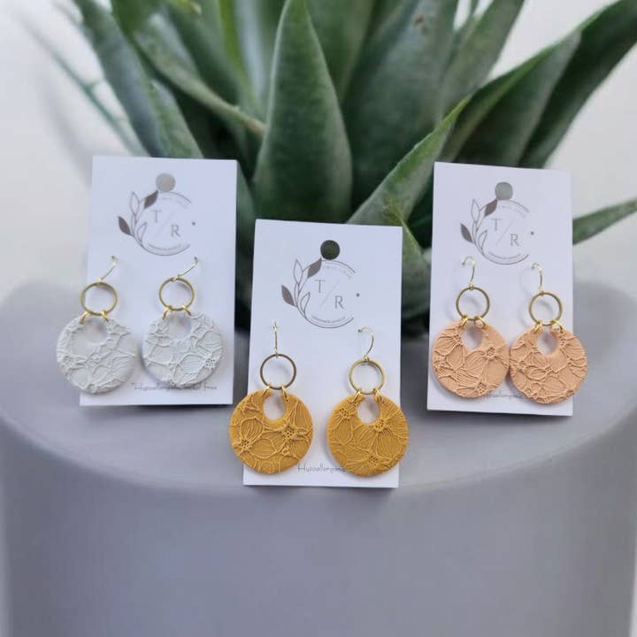 Twig & Rue boutique - Wholesale Dangle Earrings - Floral Bella| Embossed clay hoops3