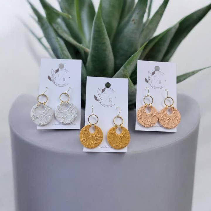 Twig & Rue boutique - Wholesale Dangle Earrings - Floral Bella| Embossed clay hoops