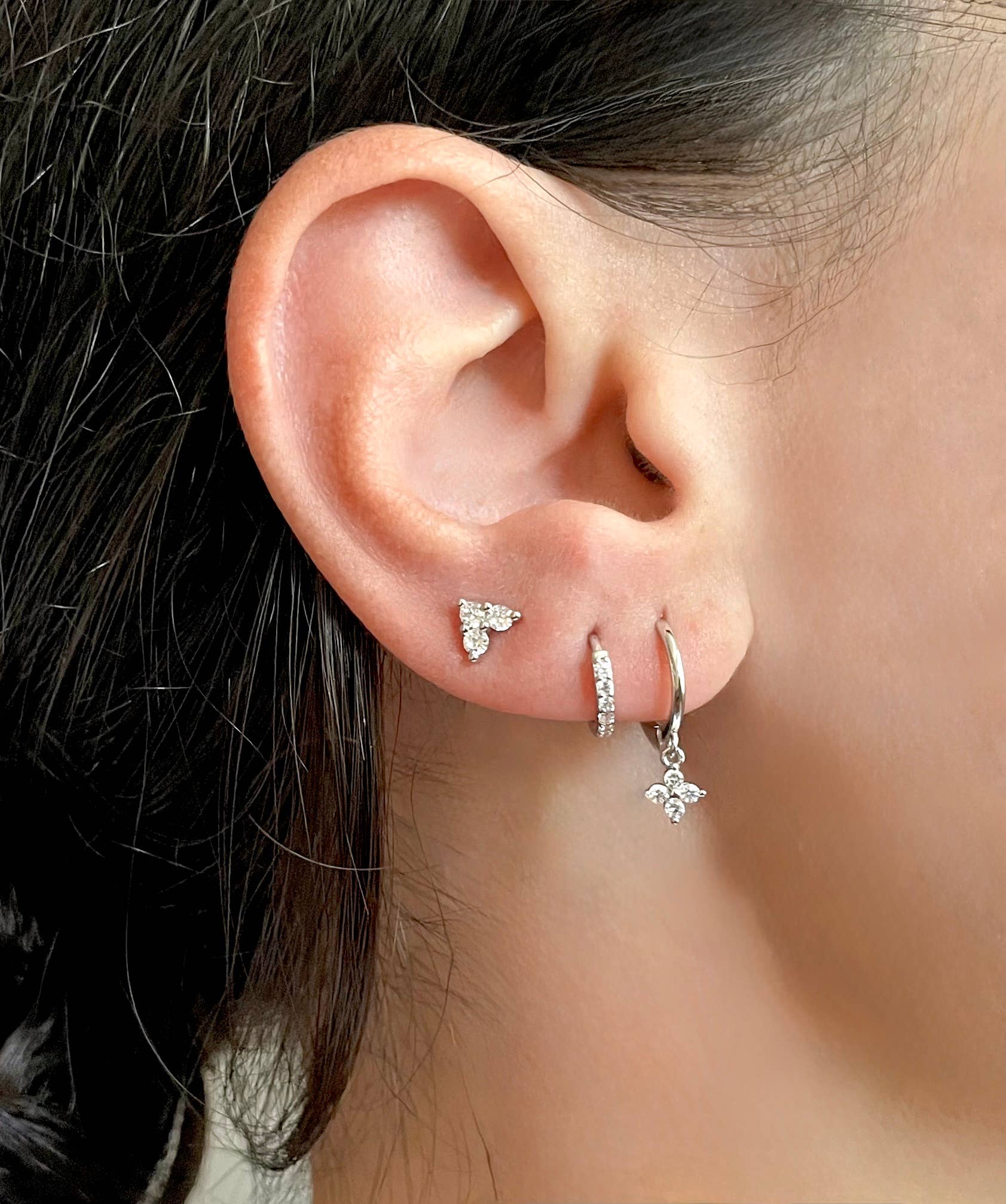 Blueyejewelry - Wholesale Hoop Earrings - Sterling Silver Clover Earring Set - Diamond Hoops 3