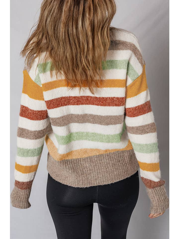 Multicolour Stripe Colorblock Drop Shoulder Crewneck Sweater for wholesale on Faire1