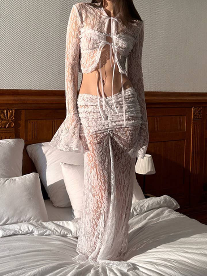 safistyle - Wholesale Top & Skirt Set - Women's - Lace Crop Top and Maxi Skirt Set6