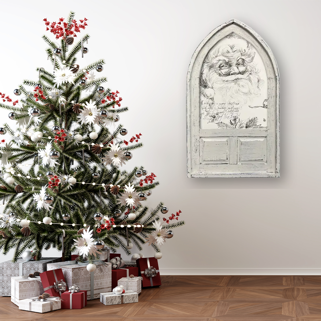 Jarmz Designs – wholesale Christmas Wall Art – Small Arched Framed Canvas Vintage Santa Wall Accent1