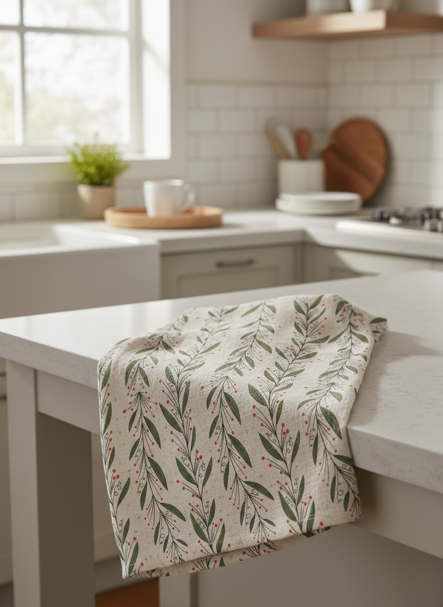 Rebecca Jane Woolbright - Wholesale Tea Towel - Mistletoe Tea Towel – Holiday Kitchen Linen3