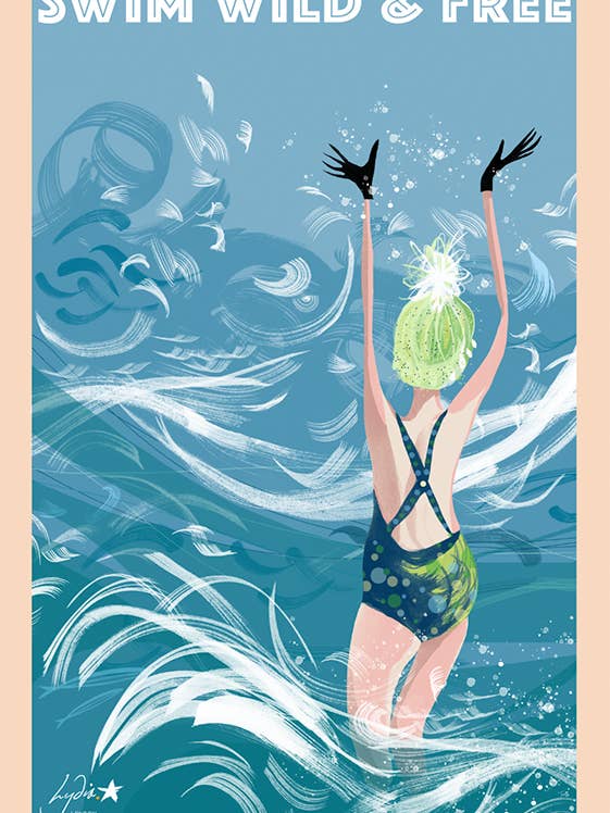 TEA TOWEL – Swim Wild & Free 'In The Surf' for wholesale by Lydia. London