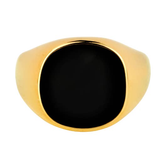 Black Polished Signet Ring - Gold for wholesale by Twistedpendant