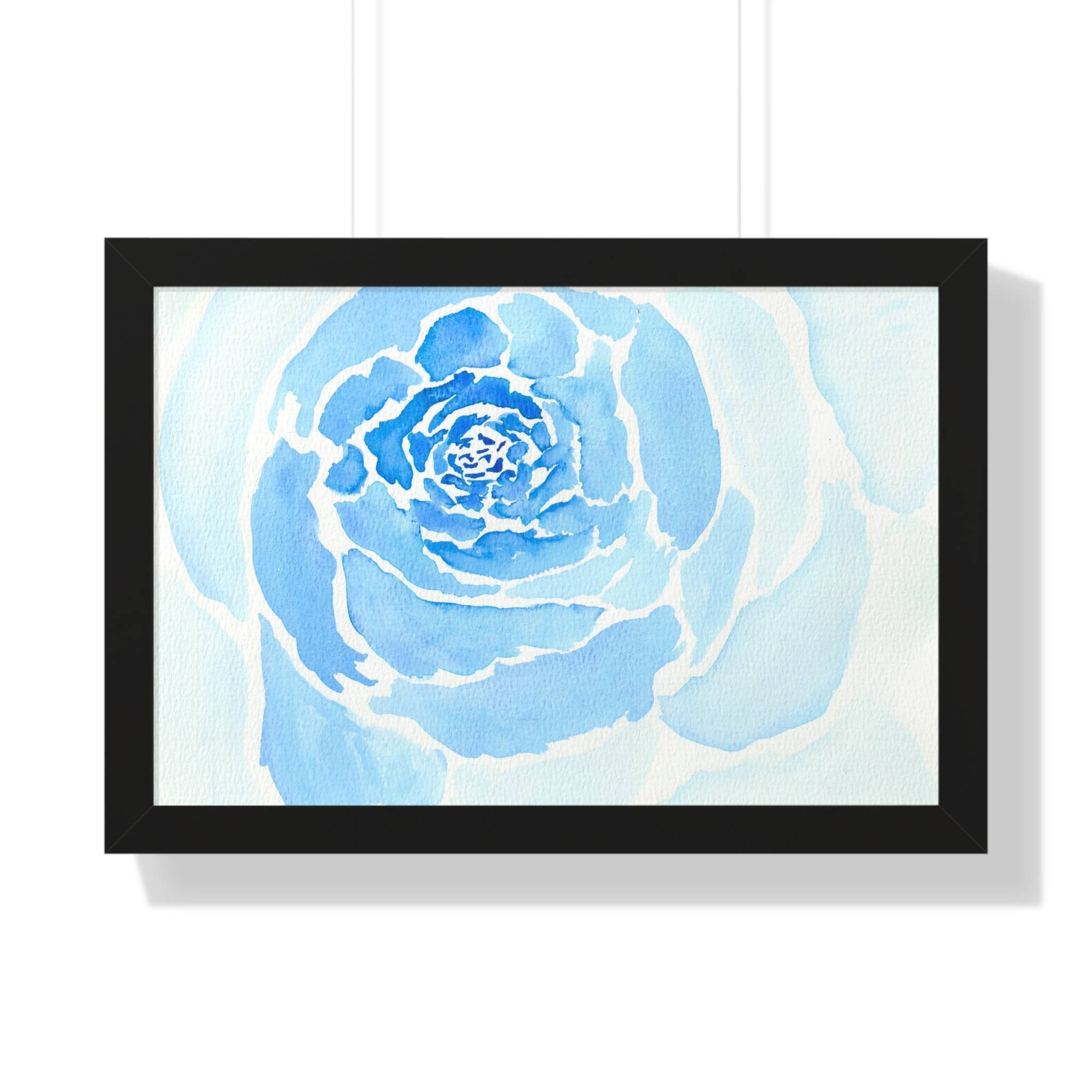 Oceane's Echo – wholesale Art print – Bold Blue Watercolor Rose - Framed Horizontal Poster10