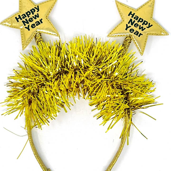 Happy New Year Star Tinsel Bopper Headband 12 ct for wholesale by Fantasia Inc.
