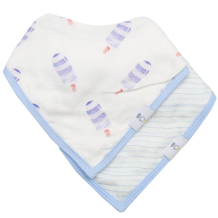 GooseWaddle + Pello - Wholesale Bib - Baby - 2 PK Muslin & Terry Cloth Bib Set Popsicles/Stripes