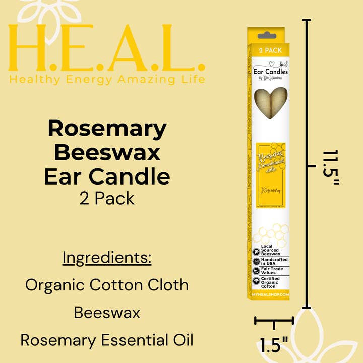 Healthy Energy Amazing Life - Wholesale Tapered Candle/Candlestick - Rosemary Beeswax Ear Candles by Doc Harmony