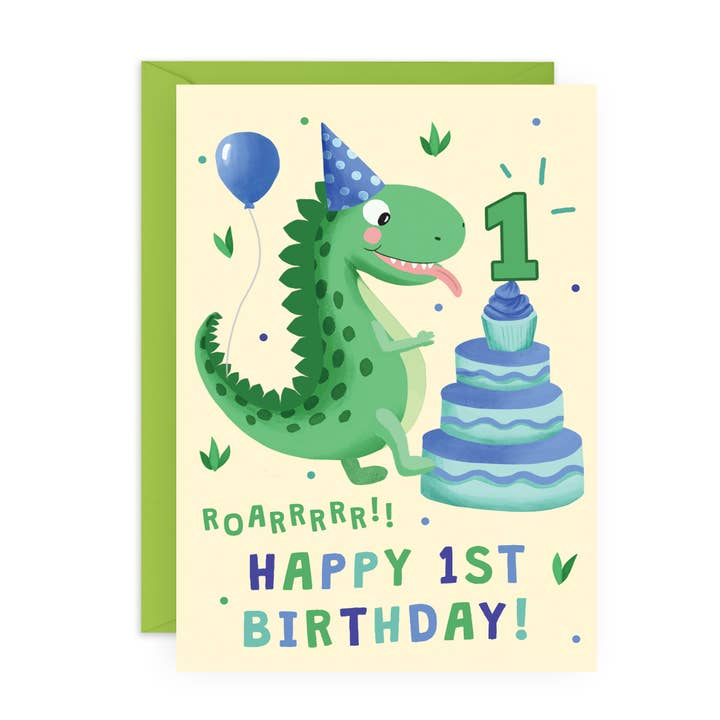Geburtstagskarte zum 1. Geburtstag, Dino Age, für sie und ihn für den Großhandel von Central 23 Cards