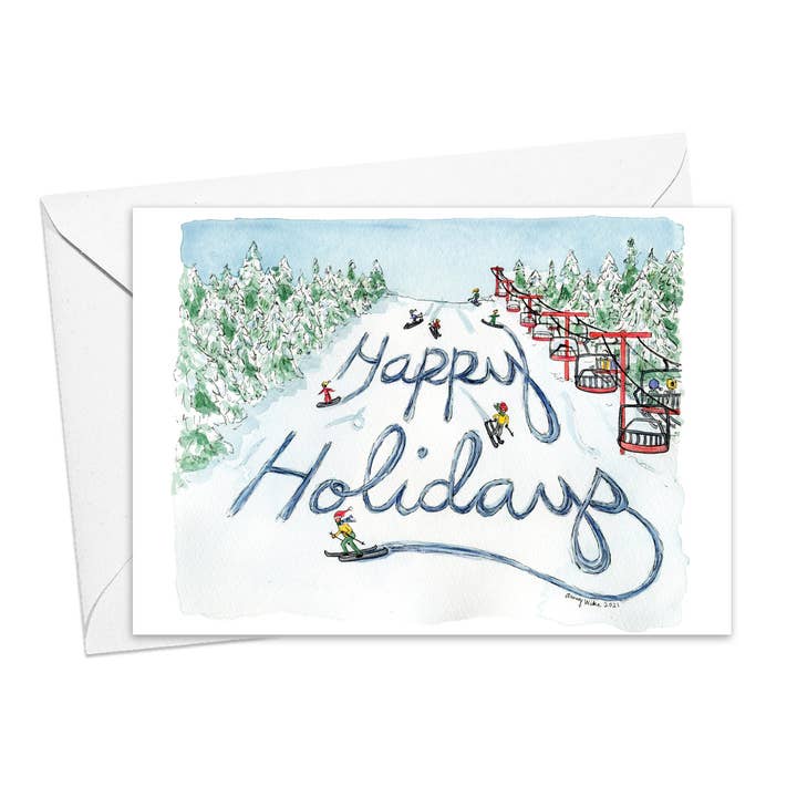 Happy Holidays Card skiën voor wholesale door Amy Wike Illustration