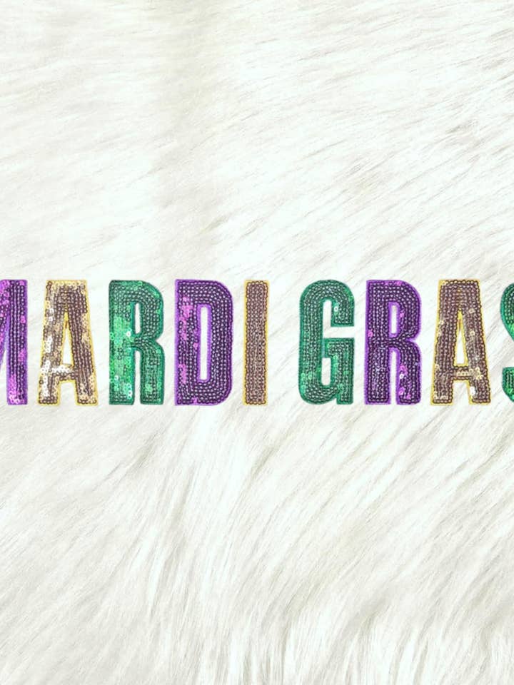 Mardi Gras Letter Sequin Iron On Patch Set for wholesale by Scratch Decor