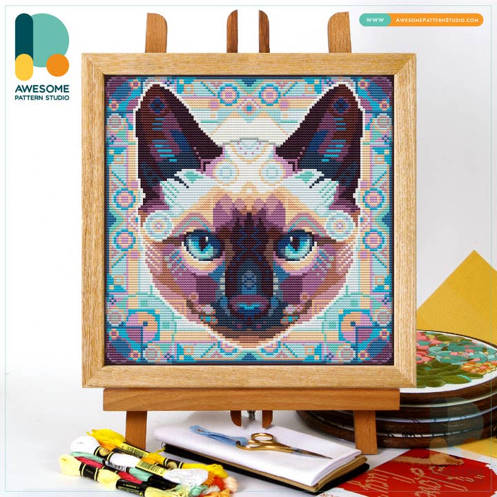CS2406-1 Mandala Gato Siamês, Kit de ponto cruz com contagem por atacado de Awesome Pattern Studio