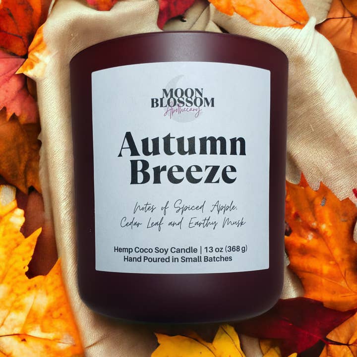 Autumn Breeze – 13oz Hemp Coco Soy Candle | Wood Wick for wholesale by Moon Blossom Apothecary