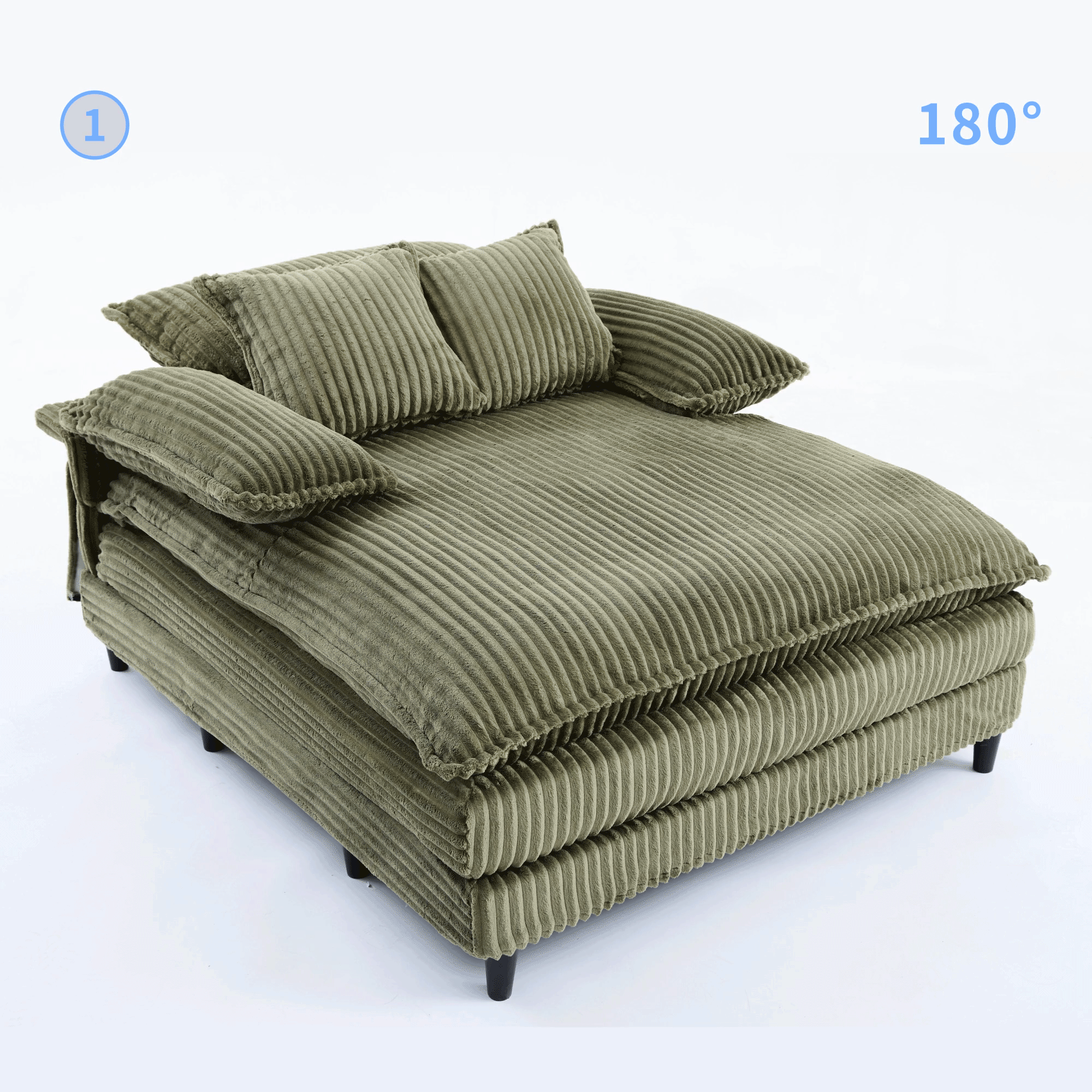 39F Inc. - Wholesale Sofa - NEW 54.75" Green Corduroy Chaise Lounge - 4 Gears, 2 Pillows5