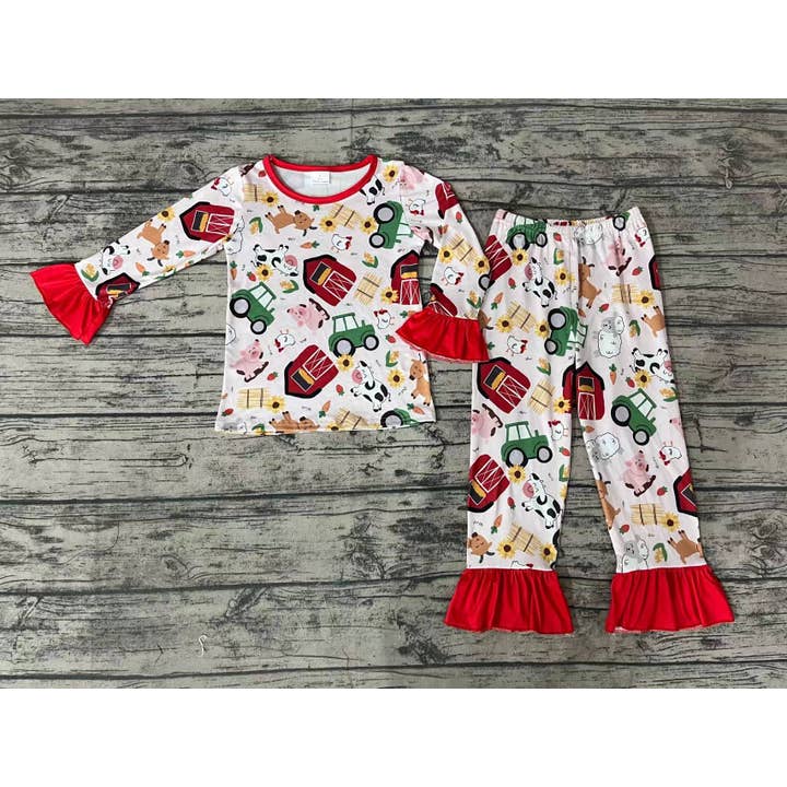 Aier Wholesale - Wholesale Sleepwear Set - Kids - Baby Girls Farm Pajamas Clothes Sets1