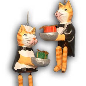 Cat Maid Butler wood hand painted Christmas Ornaments for wholesale by Erik & Mike