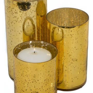 Guld Mercury glas cylindriskt ljus (4"x5" -7" -9") för wholesale av S.N.K. Home Decor