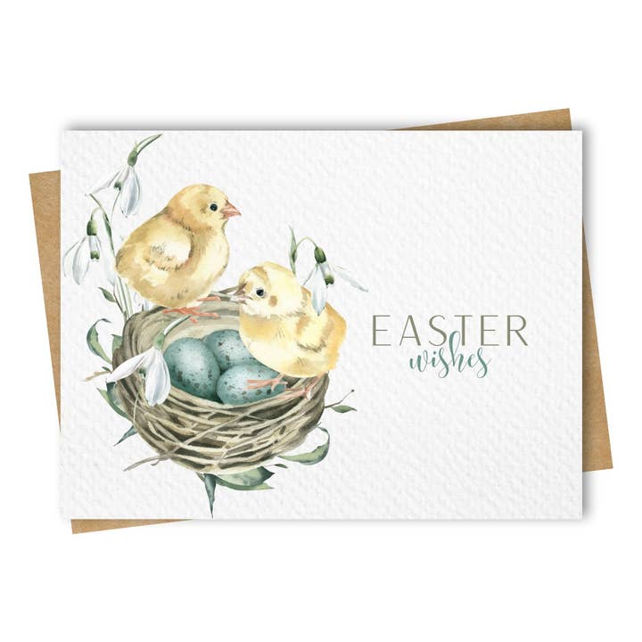 Paper Kuts - Wholesale Easter card - Chicks & Eggs in Nest Easter Card, Includes Kraft Envelope