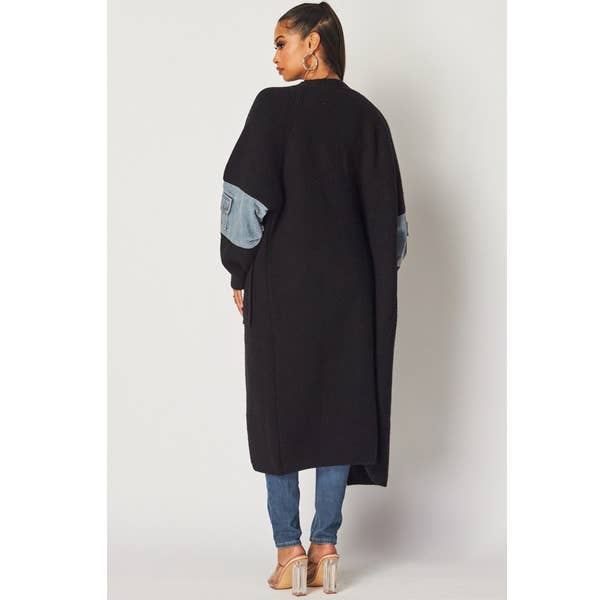 Noir Cardigan noir à devant ouvert minimaliste  en vente sur Faire1
