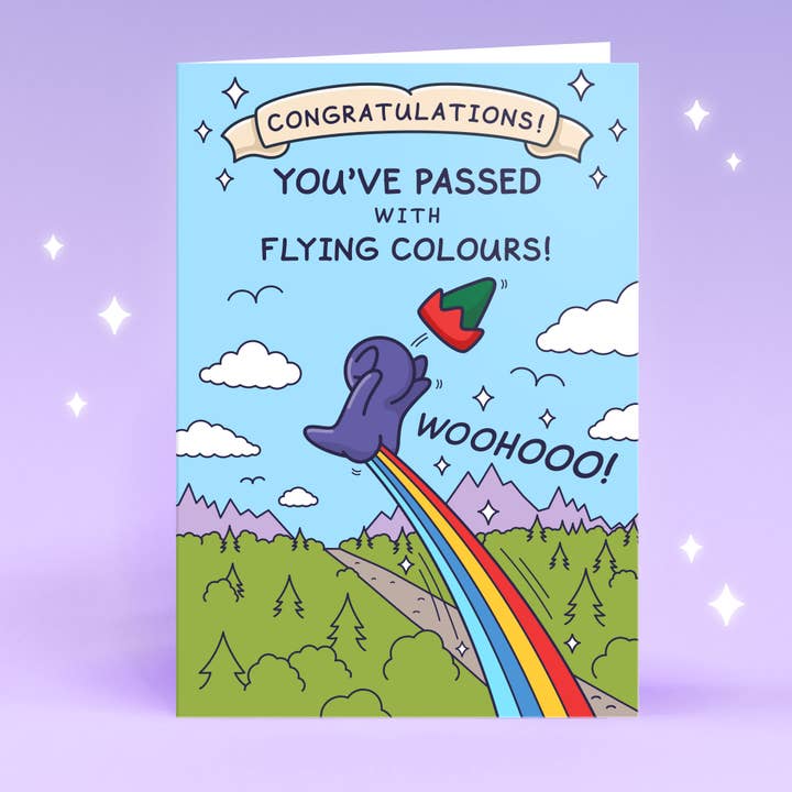Funny Exam Congratulations Card - Passed with Flying Colours for wholesale by Cheeky Legends