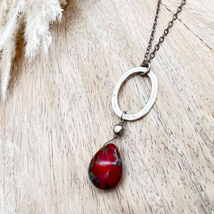 Red Picasso Teardrop Necklace for wholesale by Alison Kelley Designs