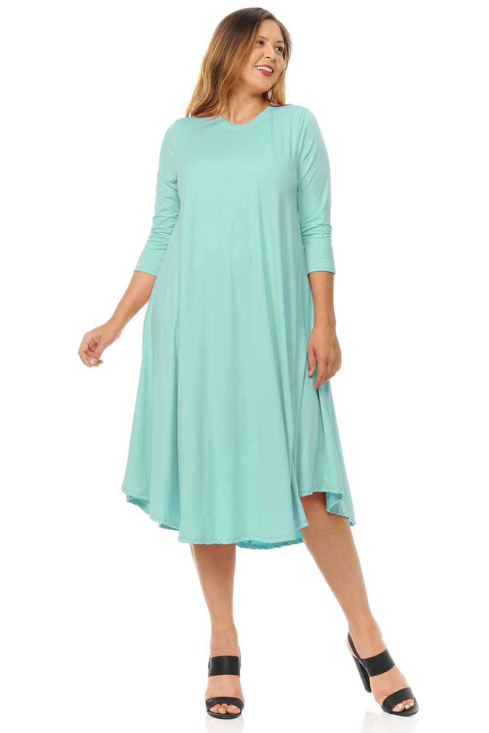 Allium - Wholesale Dress - Women's - A Line Swing Trapeze Midi Dress Plus2