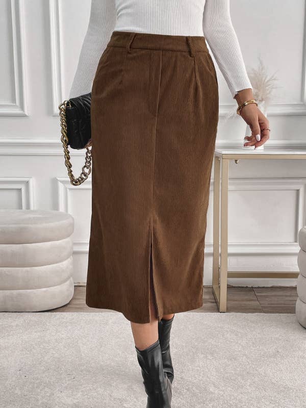 Vintage Corduroy Skirt with Split Ends Versatile for wholesale by Lovesoft