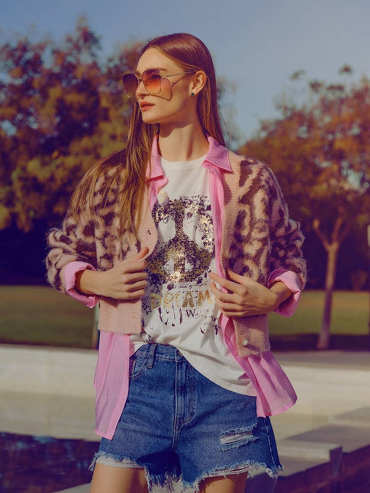 leopard print cardigan with wool in pink for wholesale on Faire3